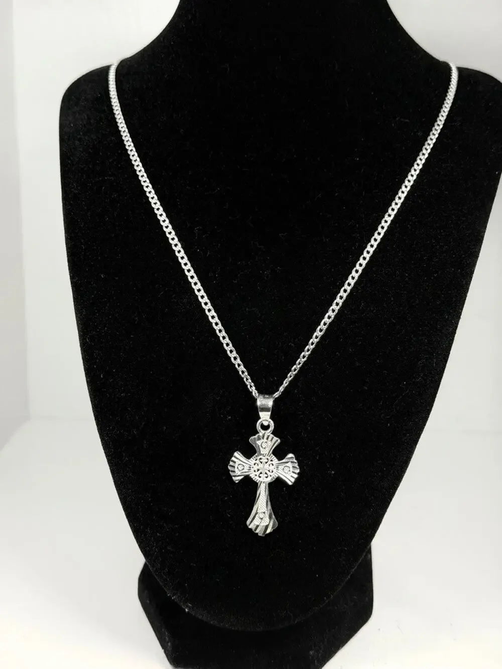 P. LUX Sterling Silver Cross Pendant Necklace 925 Italy Curb Chain 20 Inch